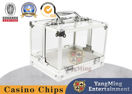 خرید 600PCS دسته دوگانه باز تگزاس جعبه تراشه آلومينيوم قاب آلياژ شفافيت بالا اتاق شطرنج 40mm جعبه تراشه در انبار تولید آنلاین
