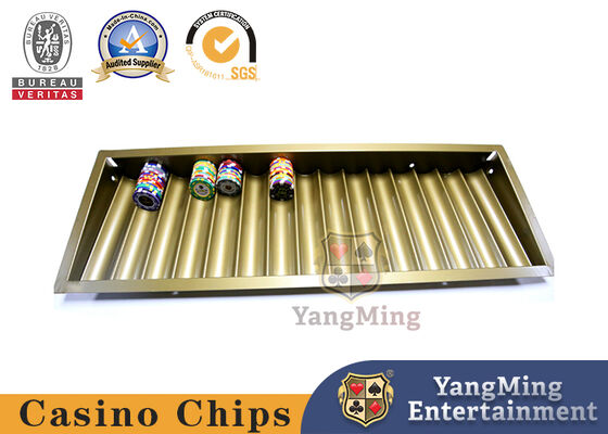 سینی تراشه طلای 15 ردیف طلای زرد رنگ 2 لایه Double Lock Metal Casino Chip with Two Layer Holder تراشه تراشه