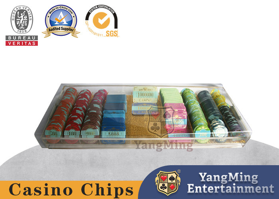 سینی تراشه روی میز باکارات 9 محفظه ای با دسته اکریلیک